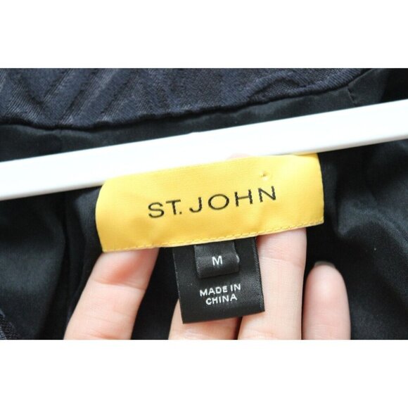 St. John Jacket Size Medium Textured Puff Sleeve Black Career Business Luxury - Picture 8 of 14